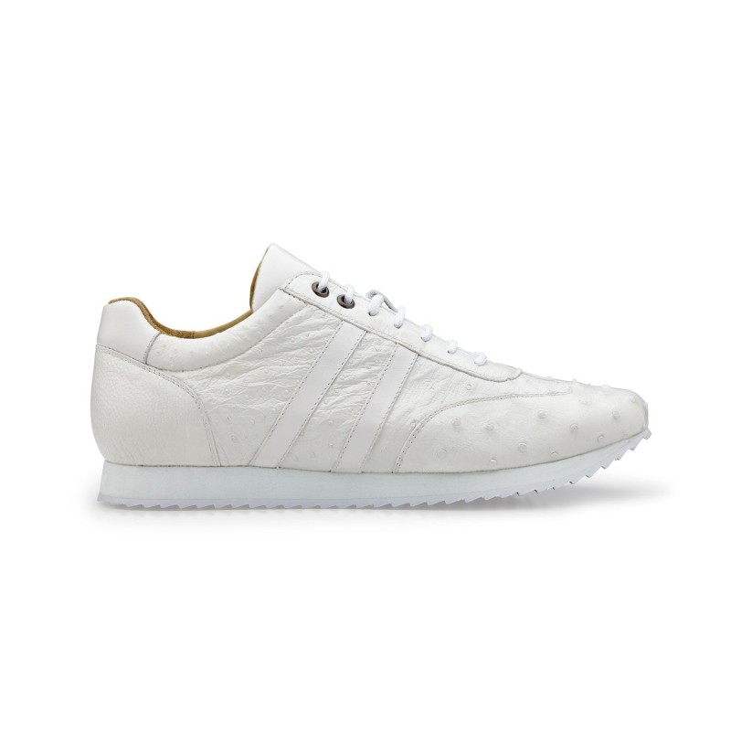 Belvedere 6004 Parker Designer Shoes Men's White Genuine Ostrich / Calf-skin Leather Sneakers (bv3038)