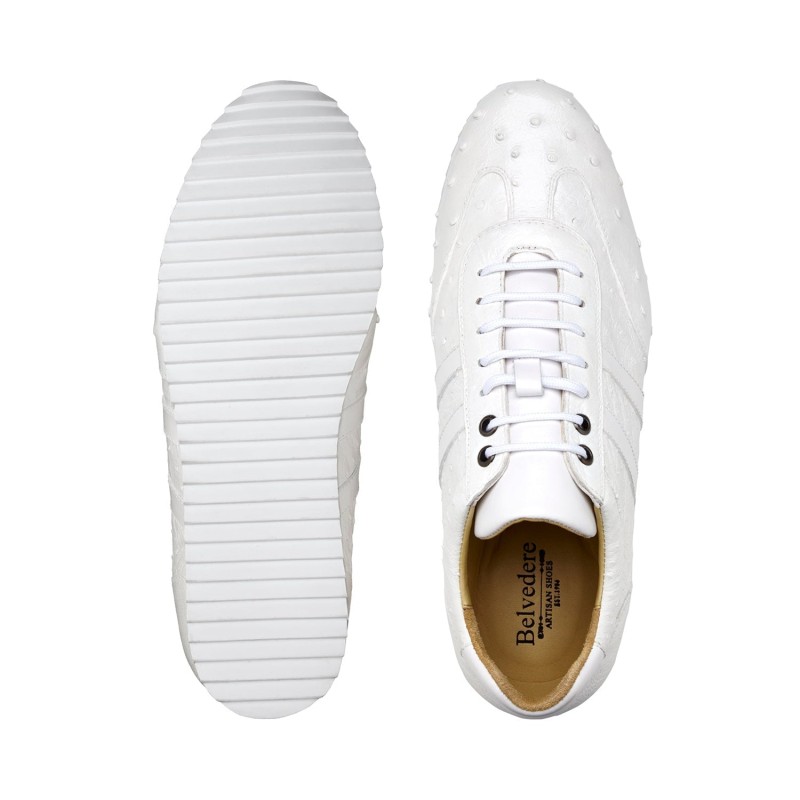 Belvedere 6004 Parker Designer Shoes Men's White Genuine Ostrich / Calf-skin Leather Sneakers (bv3038) (3)