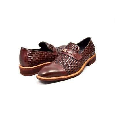 British Walkers Azure Men's Brown Woven Leather Slip On Dress Shoes (2)