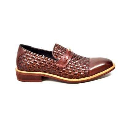 British Walkers Azure Men's Brown Woven Leather Slip On Dress Shoes (5)