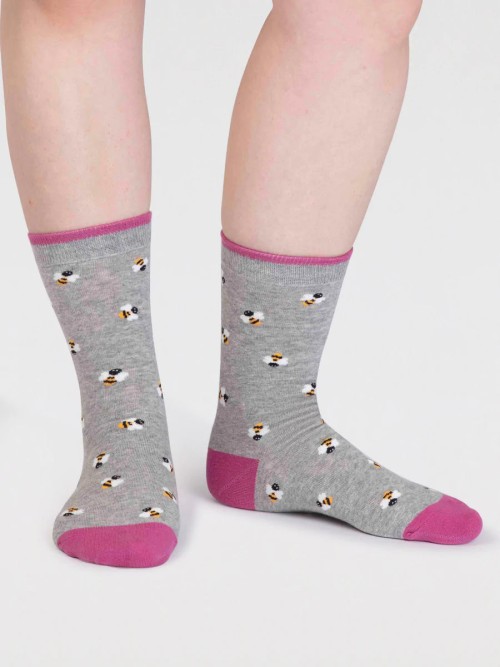 Cece Organic Cotton Bug Socks In Grey Marle By Thought, Size 4-7