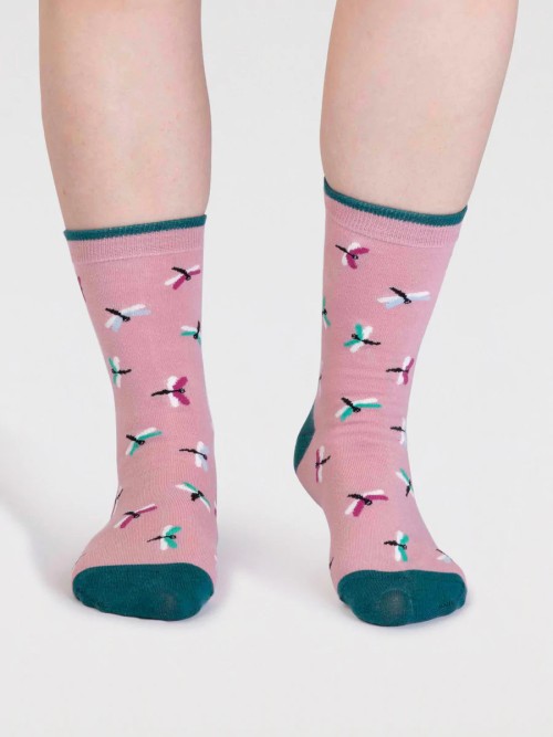 Cece Organic Cotton Bug Socks In Petal Pink By Thought, Size 4-7