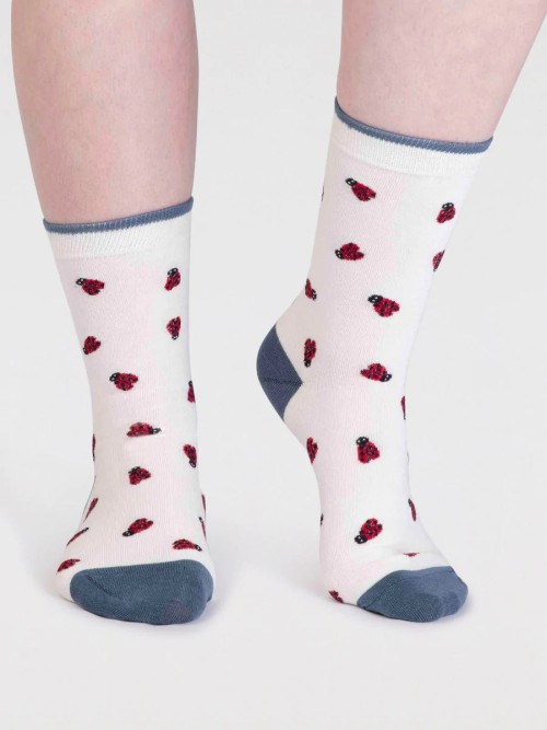 Cece Organic Cotton Bug Socks In Stone White By Thought, Size 4-7