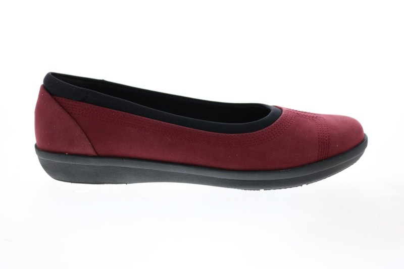 Clarks Ayla Low 26137783 Womens Burgundy Canvas Slip On Ballet Flats Shoes (2)