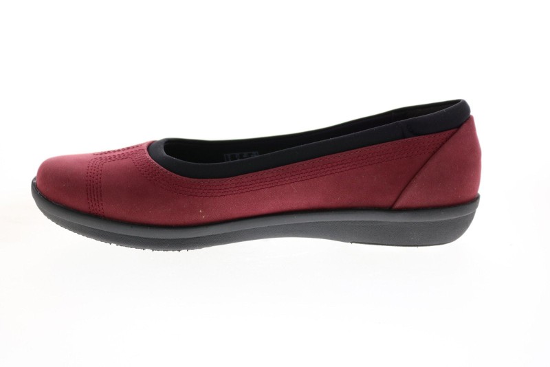 Clarks Ayla Low 26137783 Womens Burgundy Canvas Slip On Ballet Flats Shoes (5)