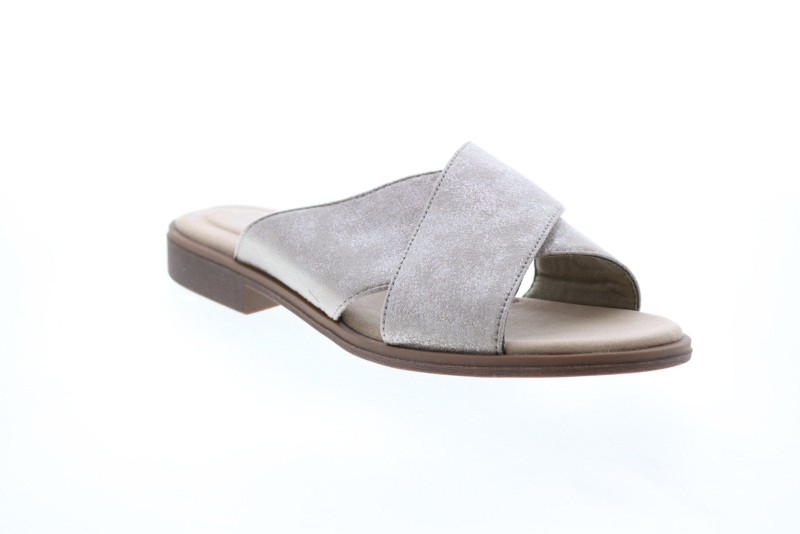 Clarks Declan Ivy Metallic 26150054 Womens Gray Canvas Slides Sandals Shoes