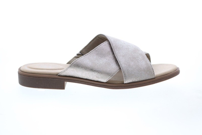 Clarks Declan Ivy Metallic 26150054 Womens Gray Canvas Slides Sandals Shoes (2)