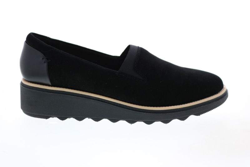 Clarks Sharon Dolly 26136359 Womens Black Suede Slip On Loafer Flats Shoes (2)