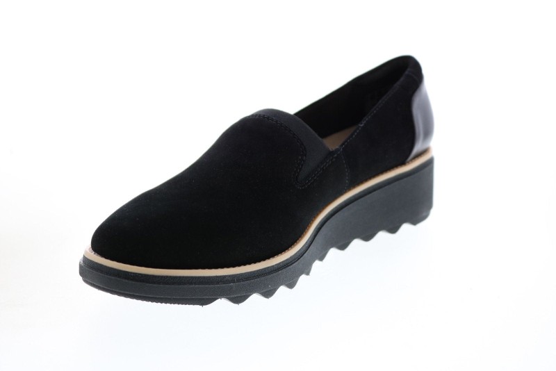 Clarks Sharon Dolly 26136359 Womens Black Suede Slip On Loafer Flats Shoes (4)
