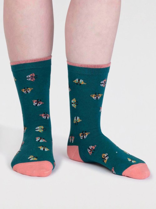 Cece Organic Cotton Bug Socks In Malachite Green By Thought, Size 4-7