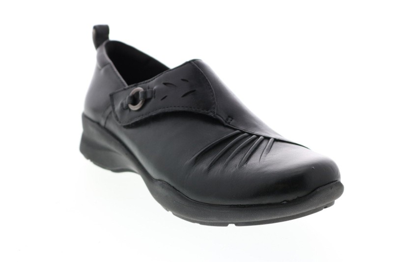 Earth Amity Soft Leather Slip On Womens Black Wide Loafer Slippers Shoes