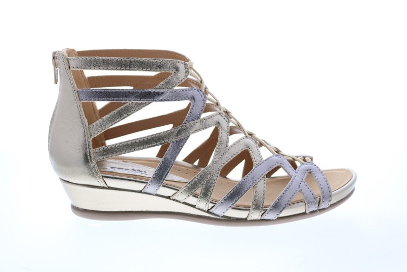 Earth Juno Low Wedge Womens Gold Leather Zipper Gladiator Sandals Shoes (2)
