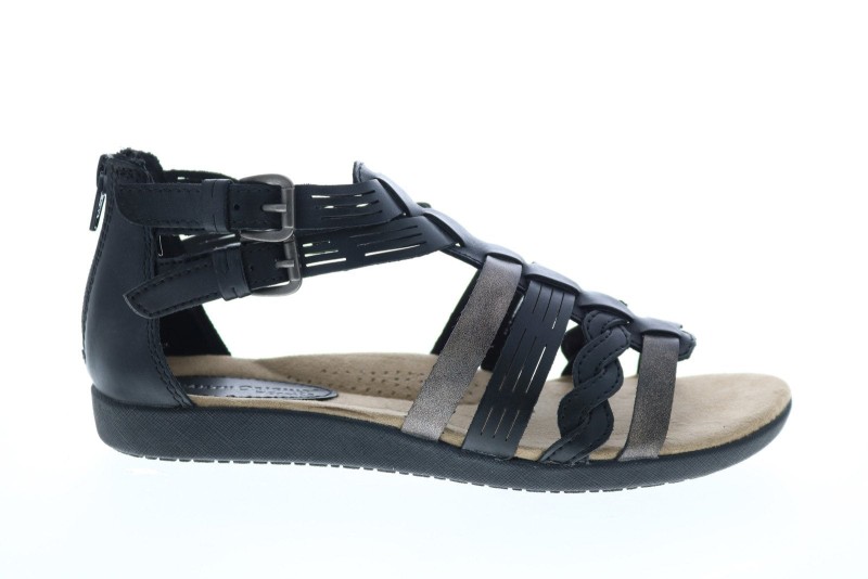 Earth Origins Nicole Womens Black Wide Leather Strap Gladiator Sandals Shoes (2)