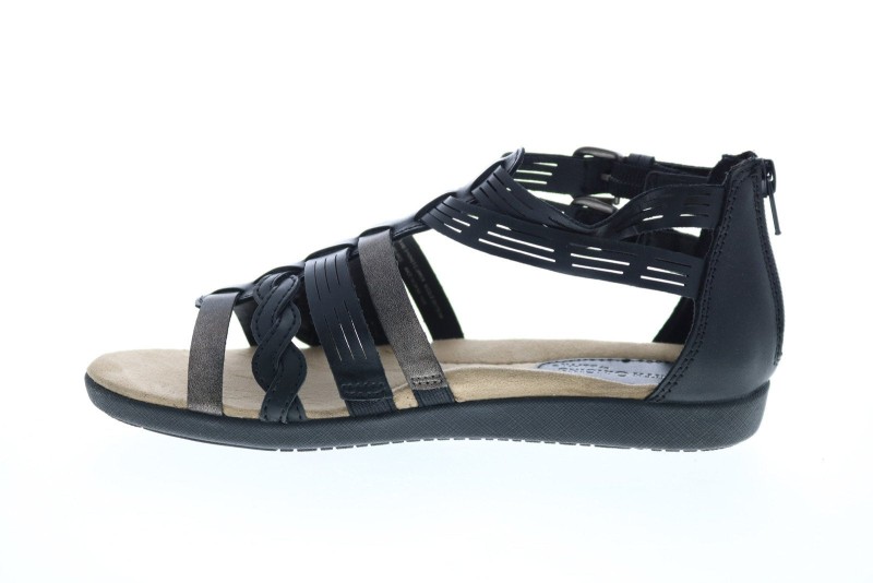 Earth Origins Nicole Womens Black Wide Leather Strap Gladiator Sandals Shoes (5)