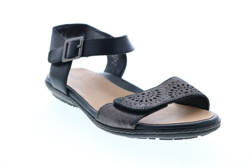 Earth Star Star-pew Womens Black Leather Hook & Loop Slingback Sandals Shoes