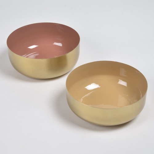 Enamelled Iron Dusty Rose & Beige Bowls (set Of 2)