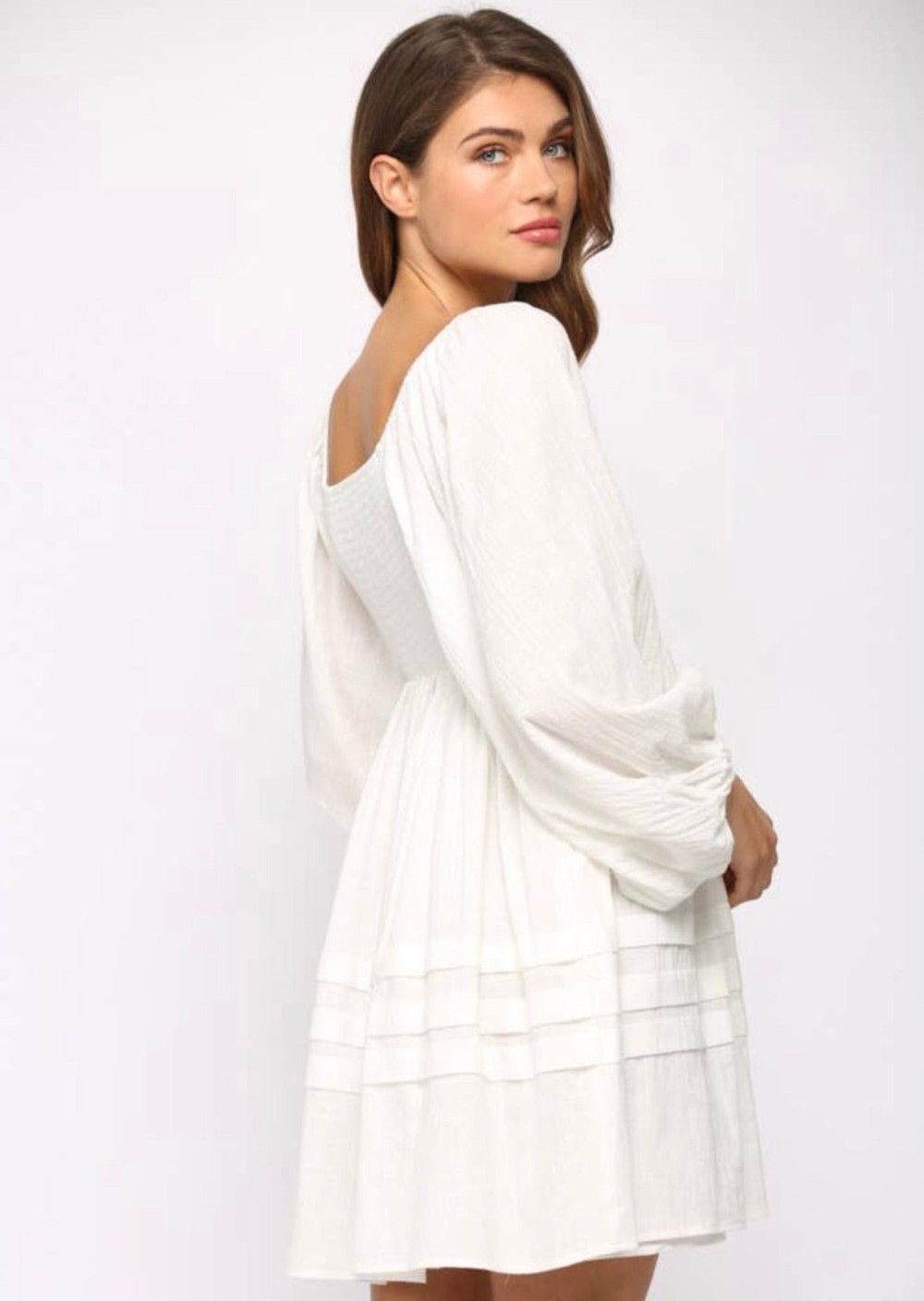 White Lace Puff Sleeve Dress