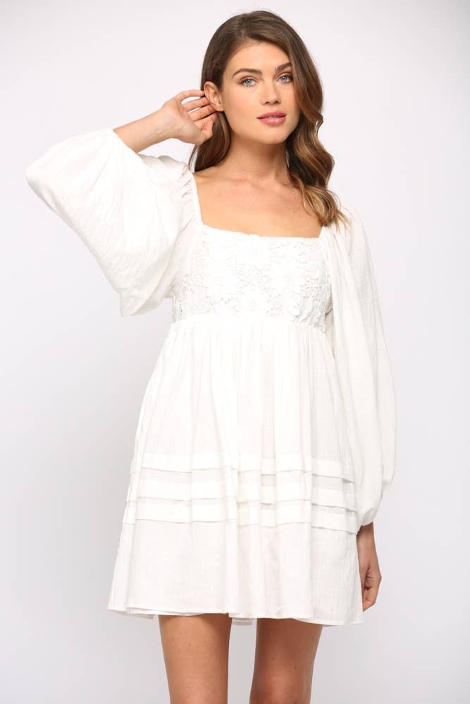 White Lace Puff Sleeve Dress (2)