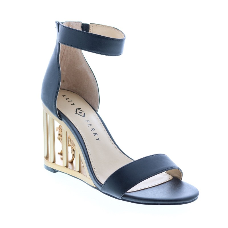 Katy Perry The Leon Womens Black Leather Slip On Strap Heels Shoes