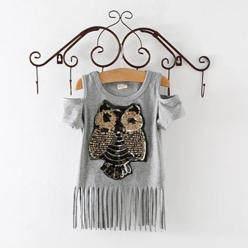 Kids Girls T Shirt Sleeve Top Owl Summer Clothes