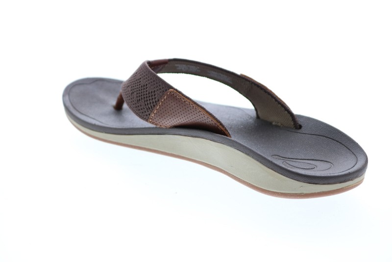 Olukai Nohona Ulana 10349-6363 Mens Brown Canvas Slip On Flip-flops Sandals Shoes (2)