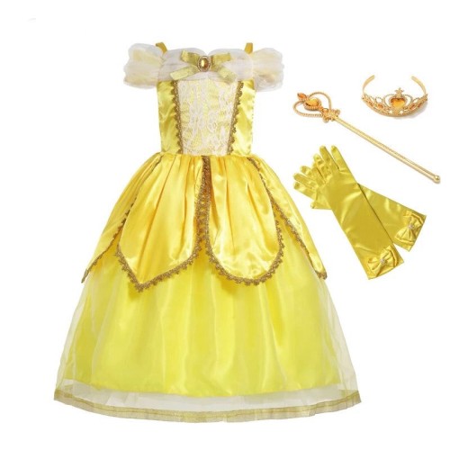 Princess Belle Sleeveless Shoulderless Cosplay Costume Dress