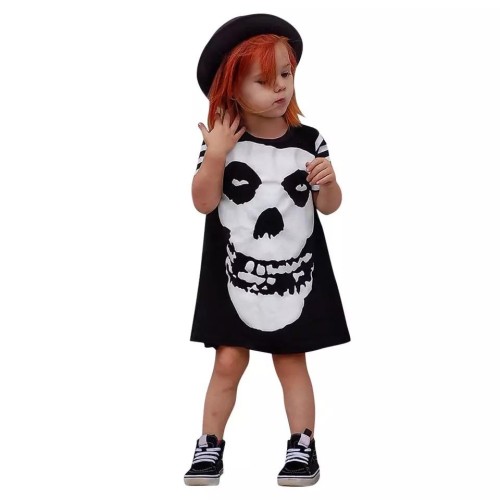 Short Sleeve Girls Halloween Skull Costume Party