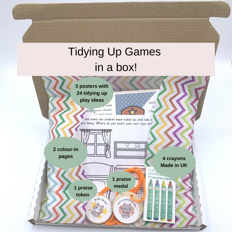 Tidying Up Games In A Box! 24 Play Ideas, Colour-In Activities, Praise Medals