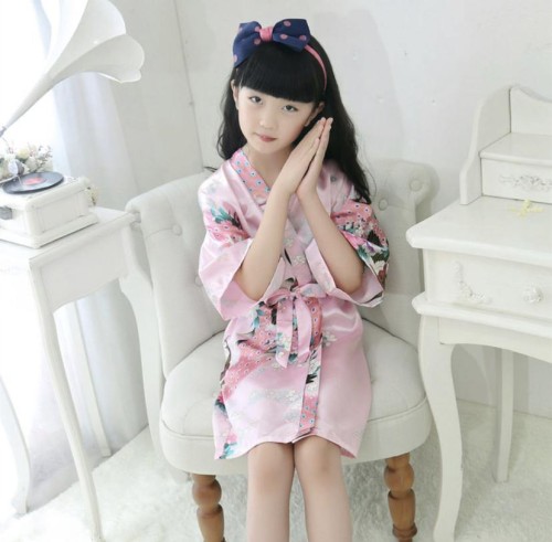 Traditional Japanese Silk Peacock Kimono Pajamas Sleepwear