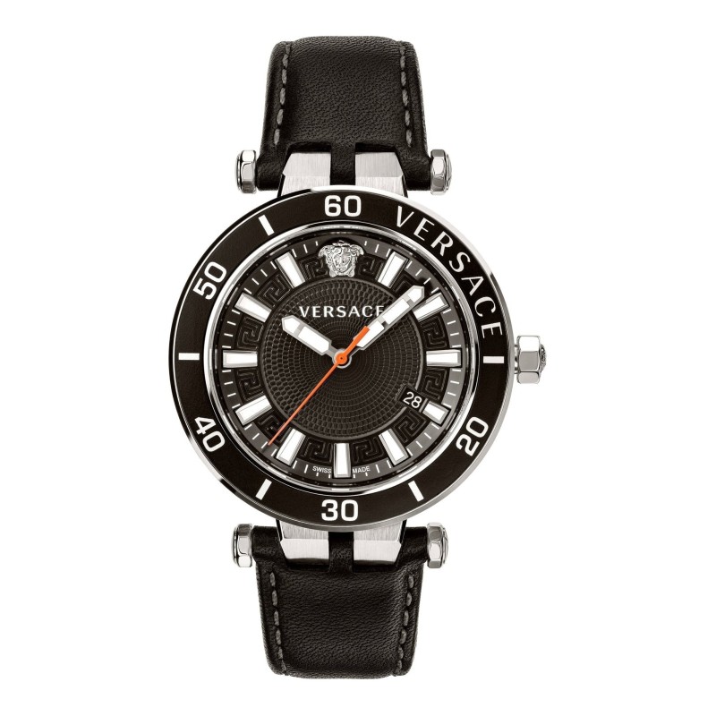 Versace Greca Sport Leather Watch Men's