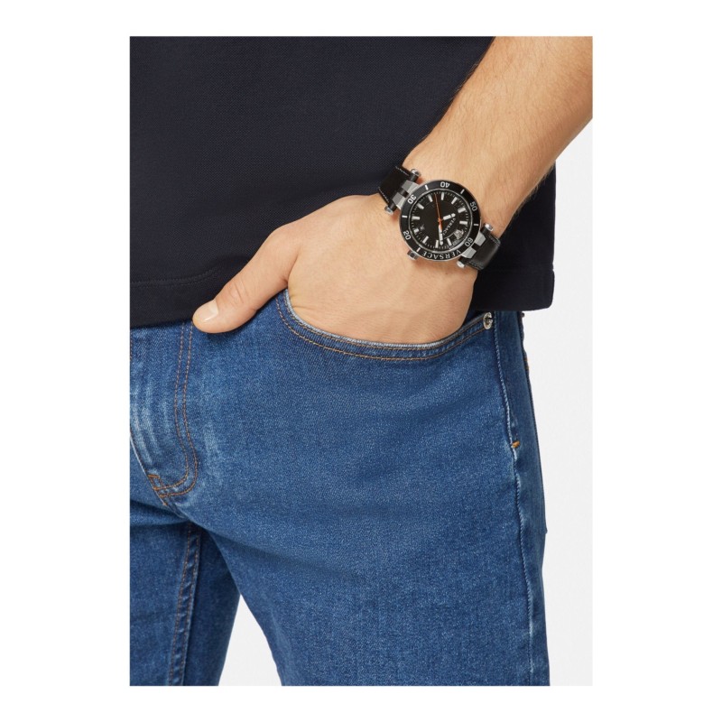 Versace Greca Sport Leather Watch Men's (5)
