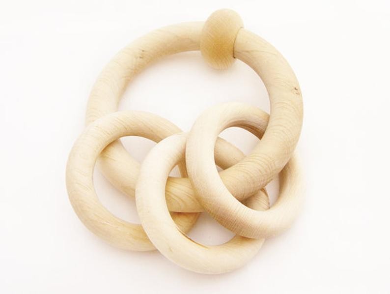 Wooden Teething Rattle Toy With Rings, Montessori ... | The Good Boutique