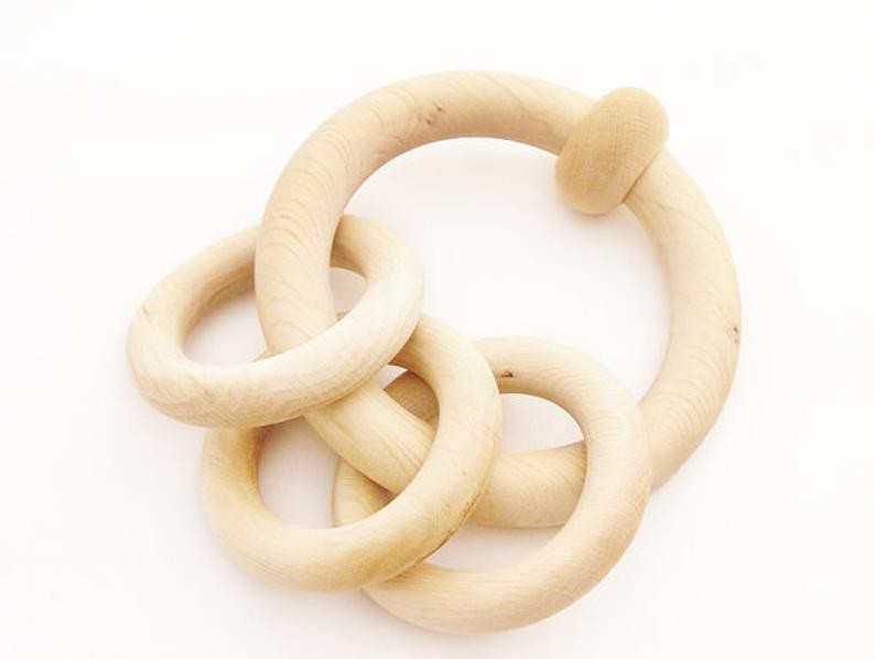 Wooden Teething Rattle Toy With Rings, Montessori ... | The Good Boutique