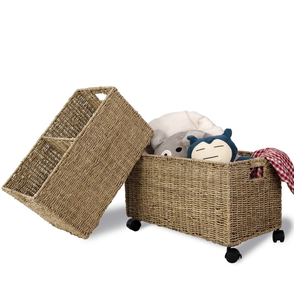 Woven Storage Baskets On Wheels (set 2) | Under Counter & Under Desk Storage - Toy Organizer By Made Terra