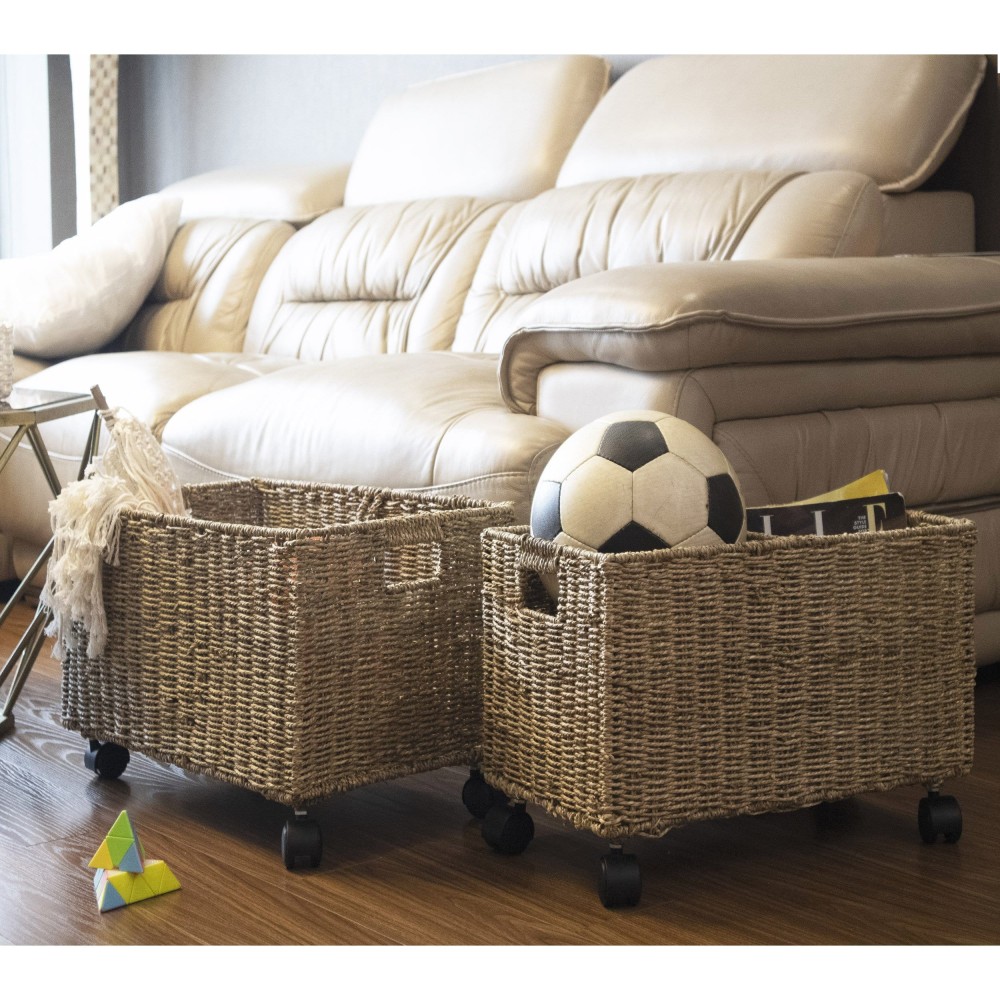 Woven Storage Baskets On Wheels (set 2) | Under Counter & Under Desk Storage - Toy Organizer By Made Terra (2)