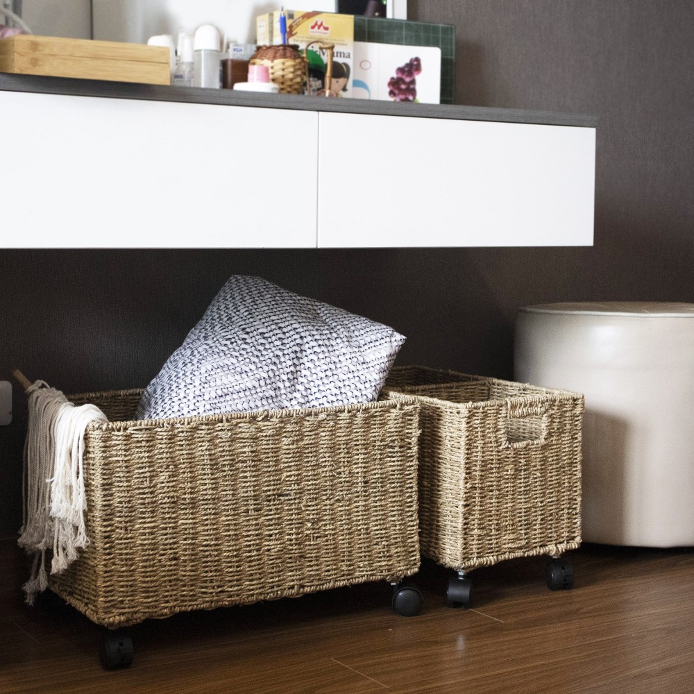 Woven Storage Baskets On Wheels (set 2) | Under Counter & Under Desk Storage - Toy Organizer By Made Terra (4)
